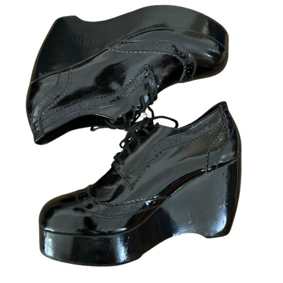 Shakuhachi Black Patent Leather Platform Wedge Oxfords – Cult Archival, Size 7 - Picture 4 of 7